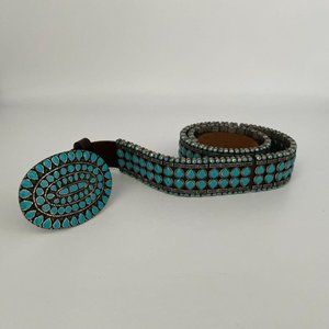 Malini M Western Boho Turquoise Studded Bead Belt